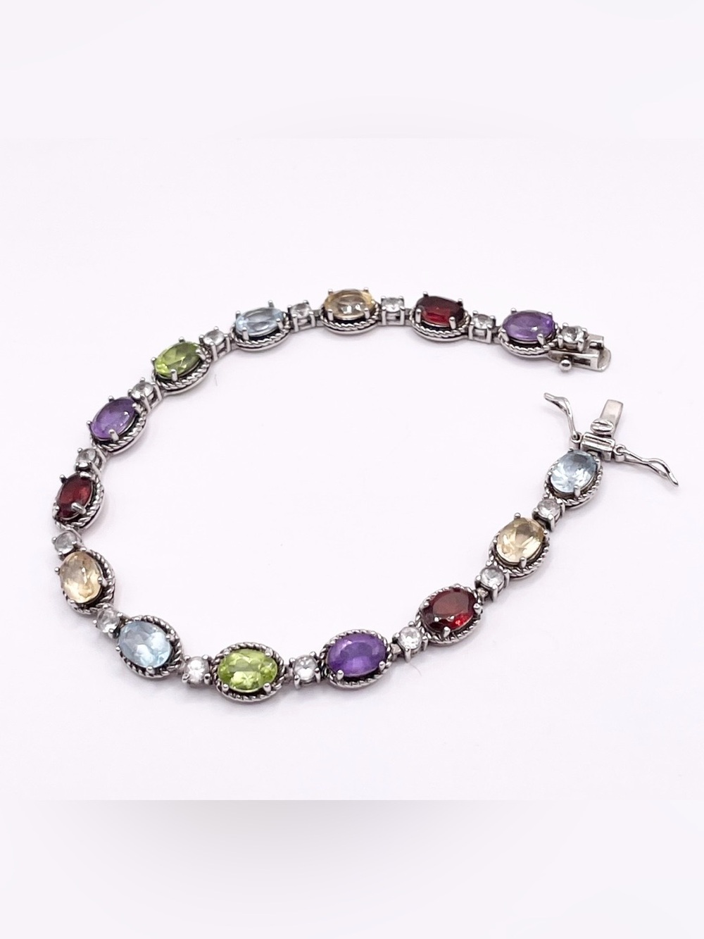 Vintage Ross Simmons multi gemstone 925 Sterling silver bracelet